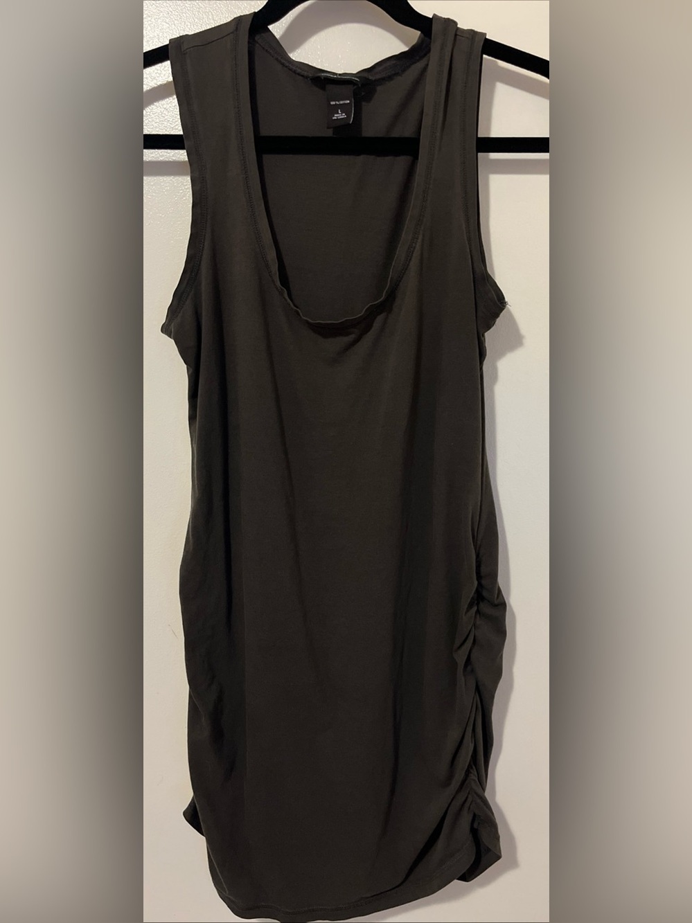 Moda International Black Scoop Neck Long Ruched Side Tank 100%Cotton